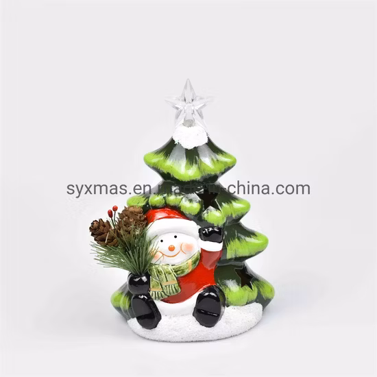 Figuras de cerámica iluminadas LED, adornos navideños de cerámica decorativos de Papá Noel que agitan, nuevo diseño de alta calidad
