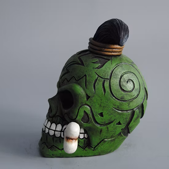 Venta al por mayor, adorno de Halloween personalizado, decoración de cabeza de esqueleto, accesorios de resina, regalos artesanales de resina de Halloween para Decoración