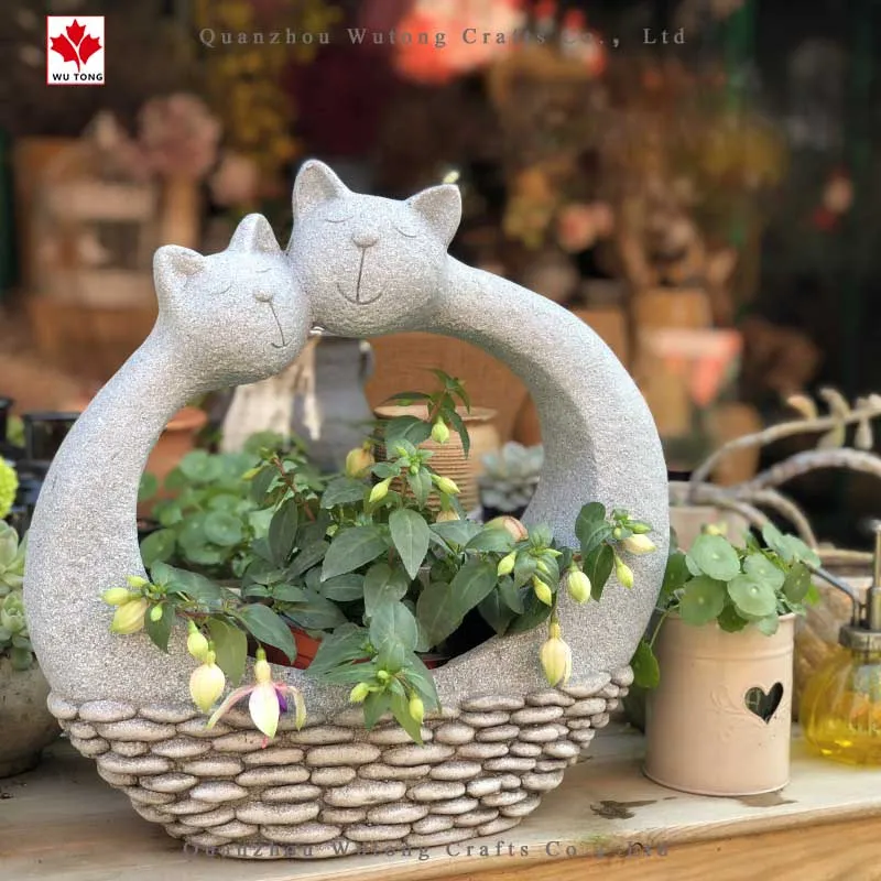 La resina al por mayor hace a mano la decoración animal del hogar del jardín de la maceta del gato