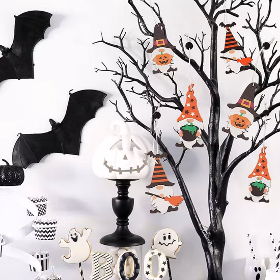 Artesanías de madera populares, muñeco sin rostro, adornos colgantes de madera, decoraciones para fiesta de Halloween